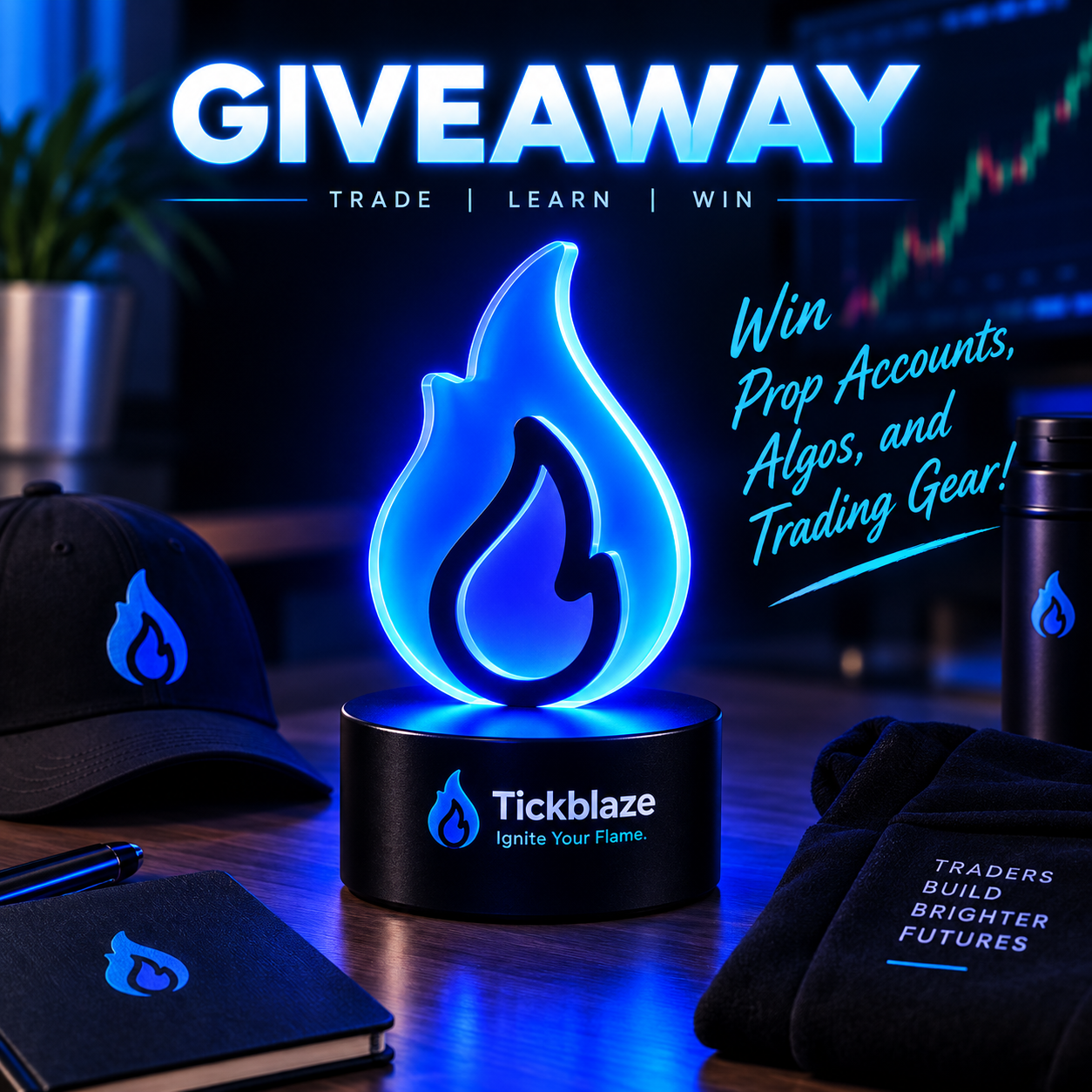 Tickblaze giveaway — win prop accounts, algos, and trading gear